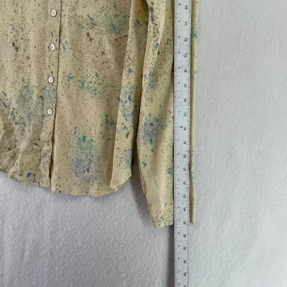 Maison Scotch Tops Womens Sz 2 Beige Green Abstract Long Sleeve Button Up Blouse - Picture 5 of 12